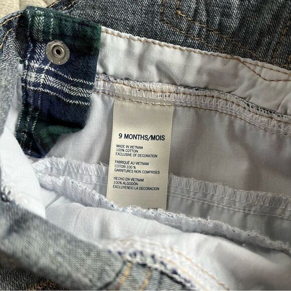 OshKosh B'Gosh Baby Girl 3 Tier Denim Flannel, Pinstripe, Eyelet Jumper Dress - Picture 3 of 3